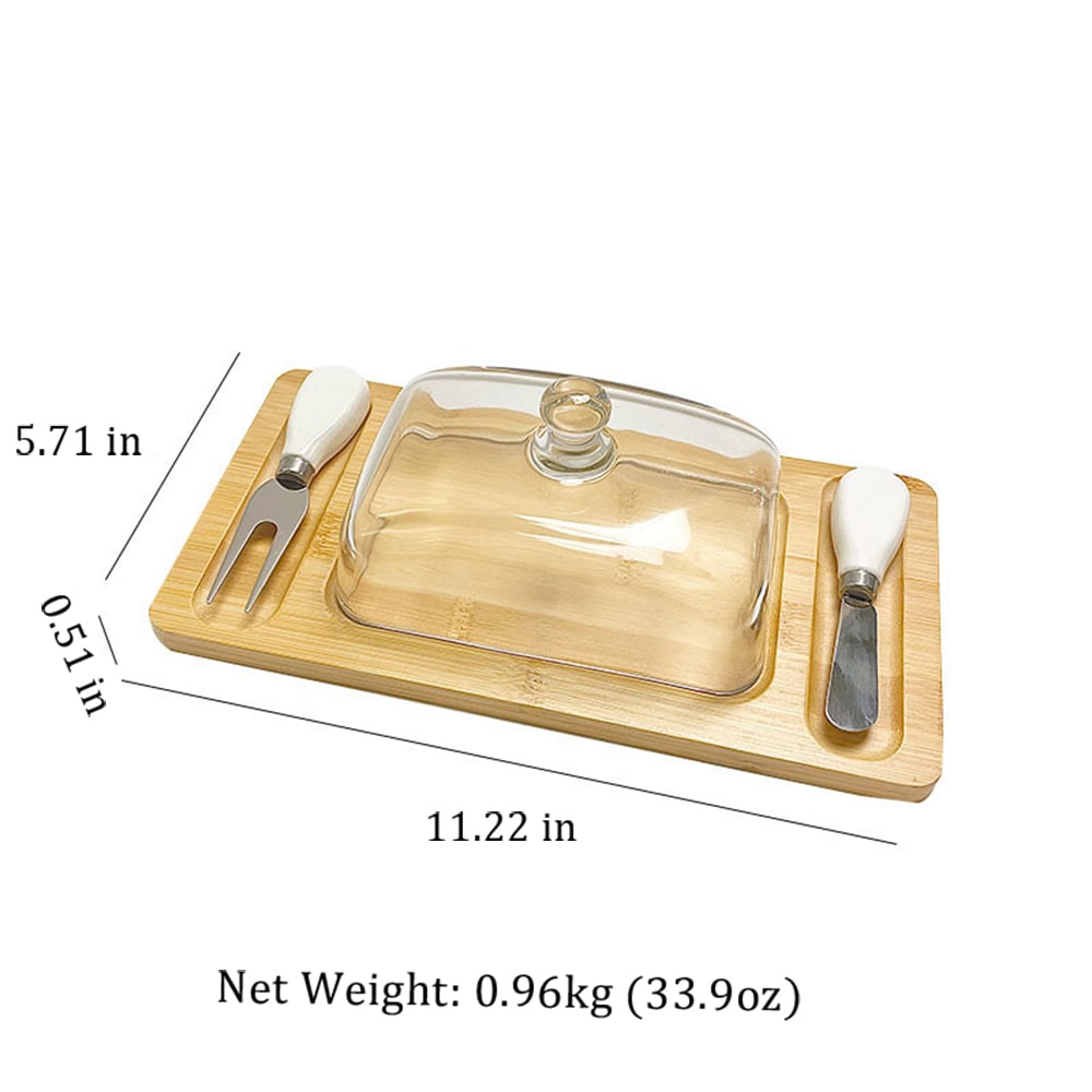 🧈 Square Glass Butter Dishe with Bamboo Base