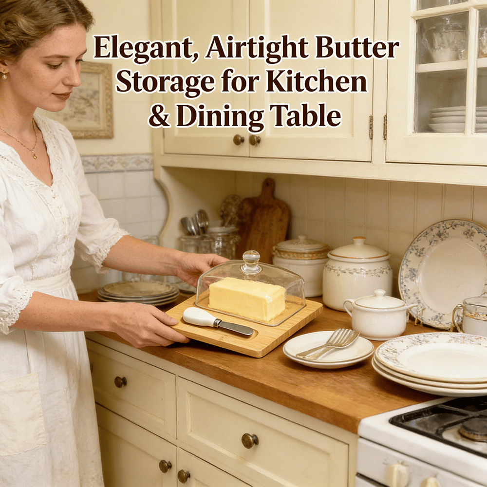 🧈 Square Glass Butter Dishe with Bamboo Base