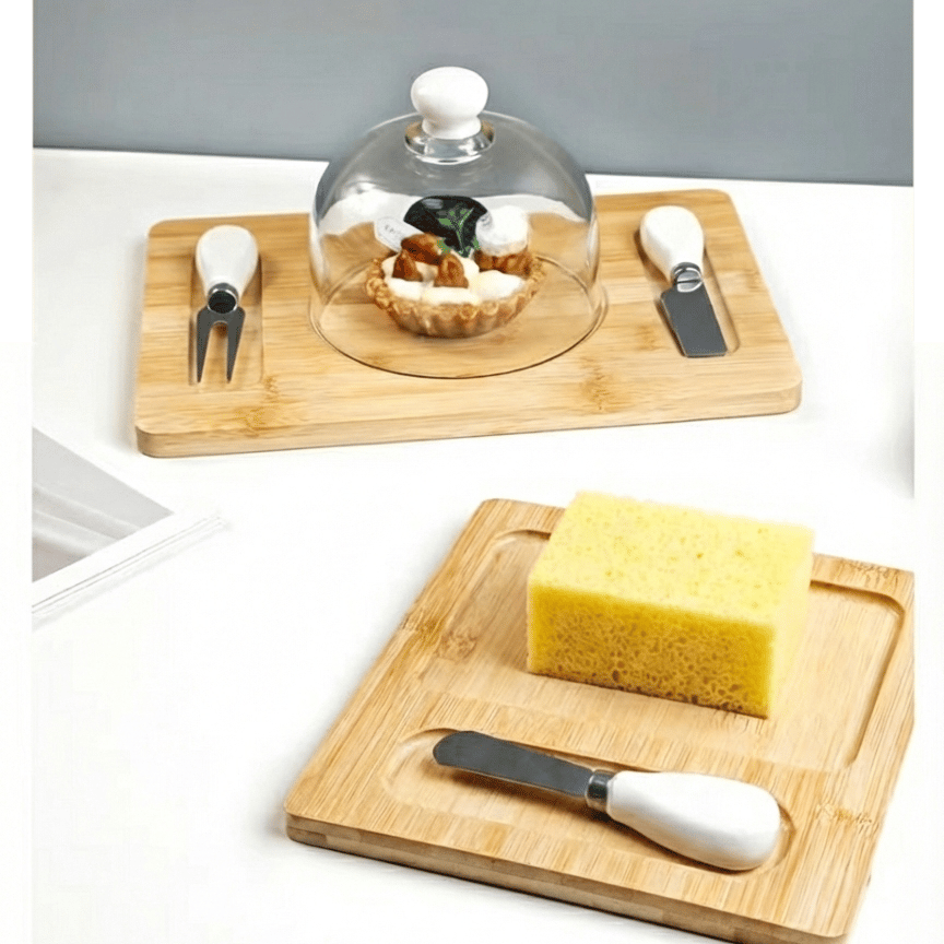 🧈 Square Glass Butter Dishe with Bamboo Base