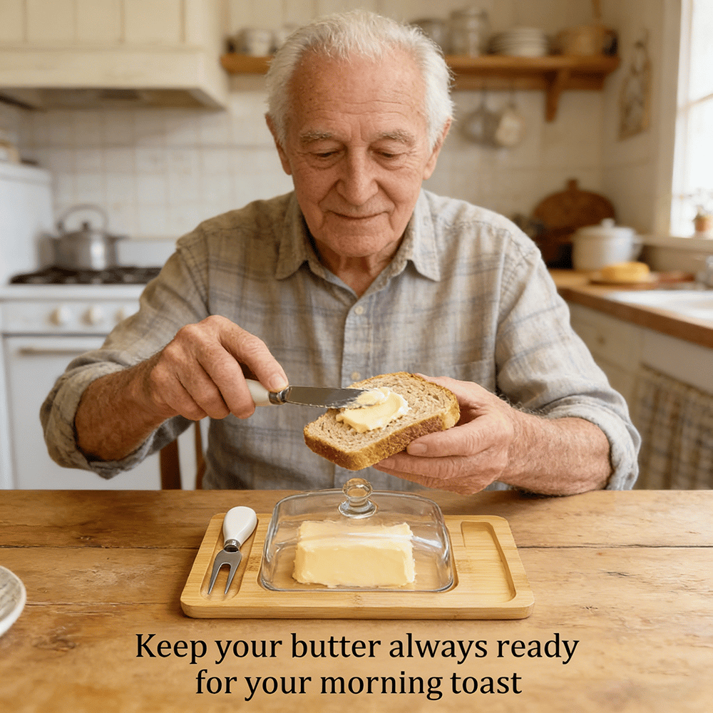 🧈 Square Glass Butter Dishe with Bamboo Base