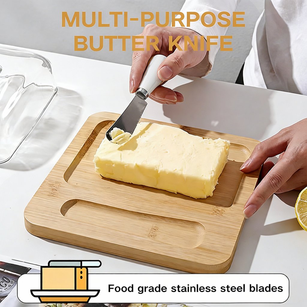 🧈 Square Glass Butter Dishe with Bamboo Base