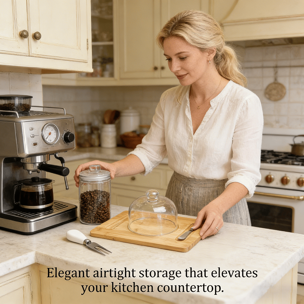 🧈 Square Glass Butter Dishe with Bamboo Base