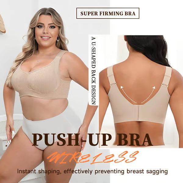 Women's Ribbed Push Up Adjustable Wireless Bra