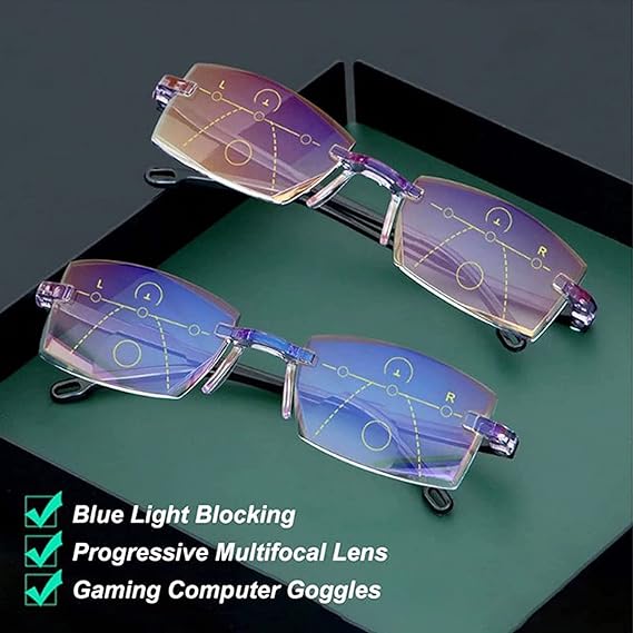 Color Glint Sapphire High Hardness Anti-blue Progressive Far And Near Dual-Use Reading Glasses