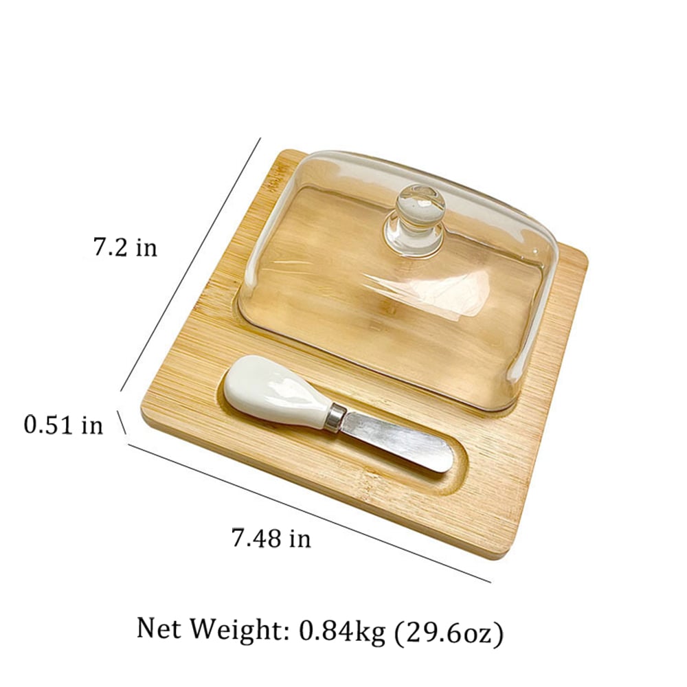 🧈 Square Glass Butter Dishe with Bamboo Base